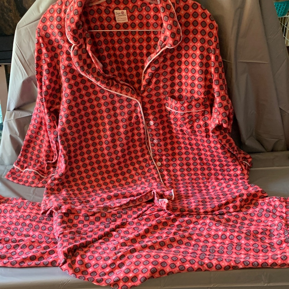 Secret Treasures Red Pajama Set with Black Geometric Print plus sized woman’s
